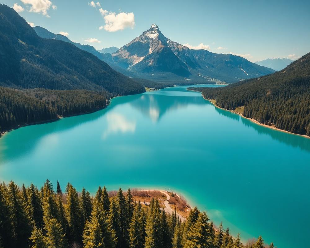 Aerial view of an alpine lake