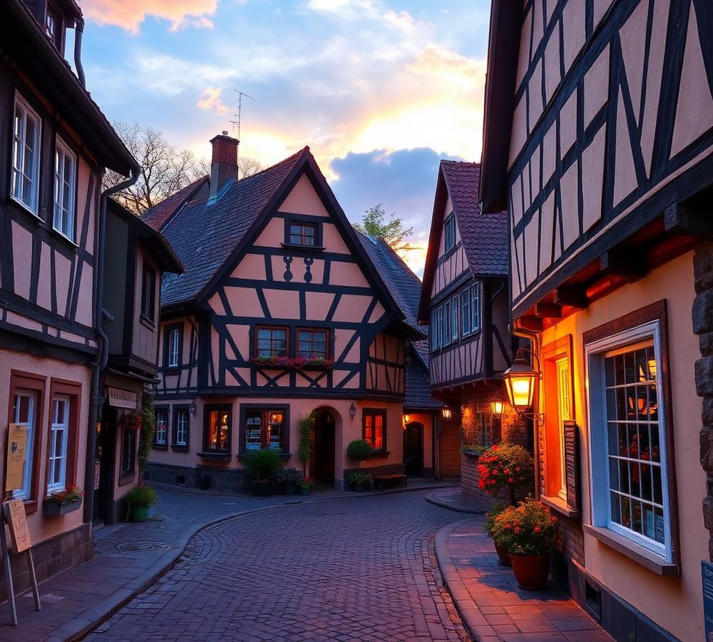 Charming German village at sunset
